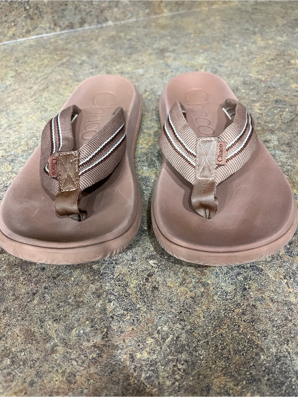 Chaco EcoTread Flip Flops Women 8 Brown Striped LUVSEAT Outdoor Sandals